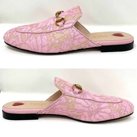 Gucci Princetown Lace Leather Horsebit Mules Size 37 Size 7 Sugar Pink - Picture 8 of 16